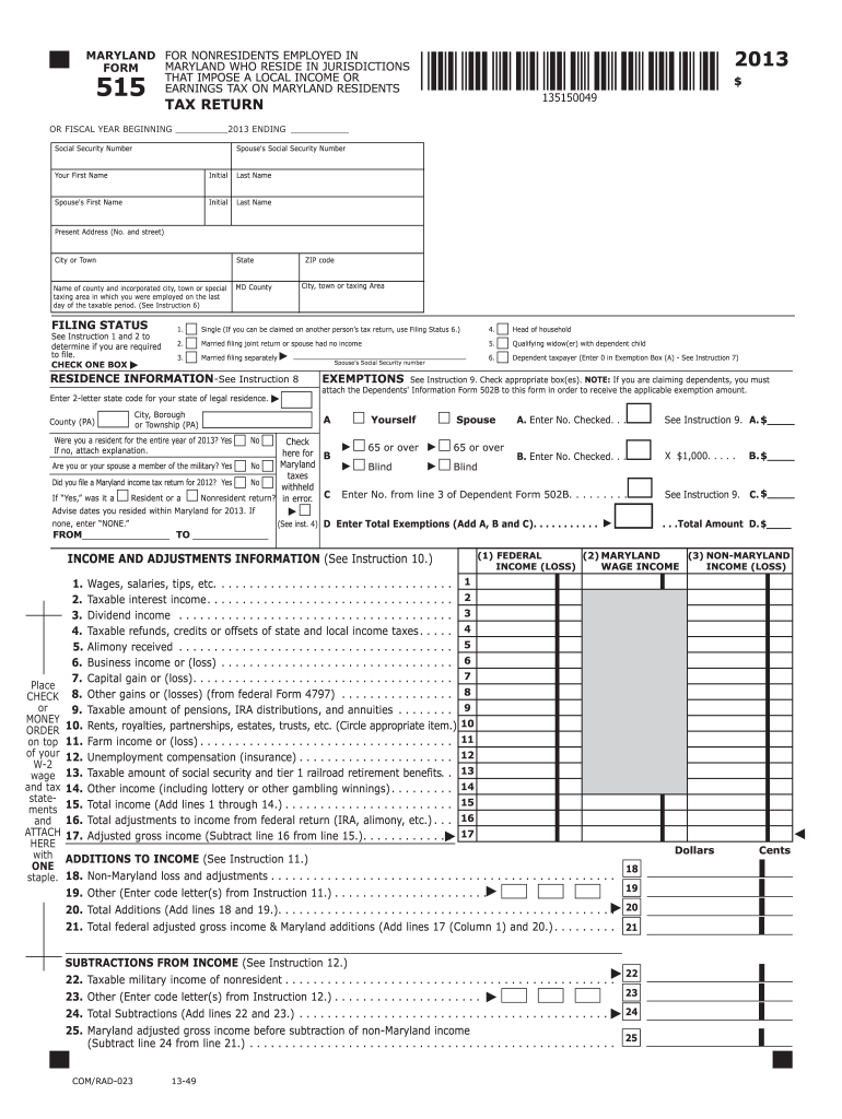 2011 Form MD Comptroller 515 Fill Online Printable Fillable Blank