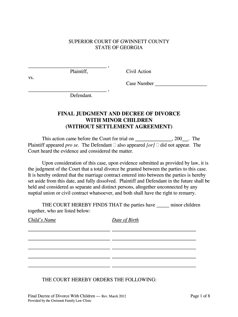 2012 2021 Form GA Final Decree Of Divorce With Children Fill Online 