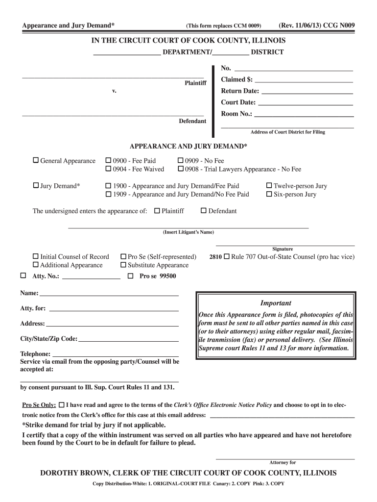 2013 Form IL CCG 0009 Cook County Fill Online Printable Fillable 