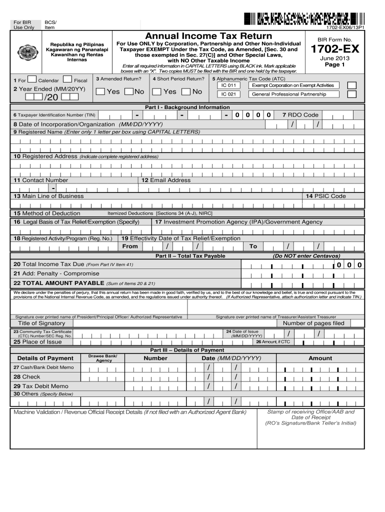 2013 Form PH BIR 1702 EX Fill Online Printable Fillable Blank 