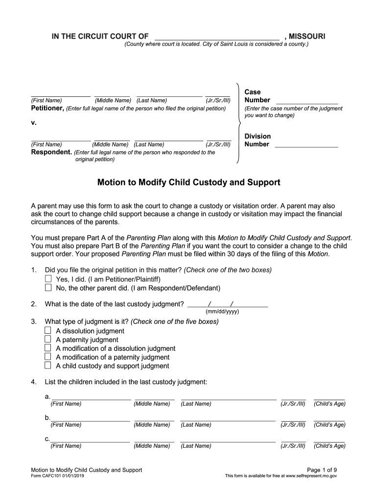 2019 2021 Form MO CAFC101 Fill Online Printable Fillable Blank