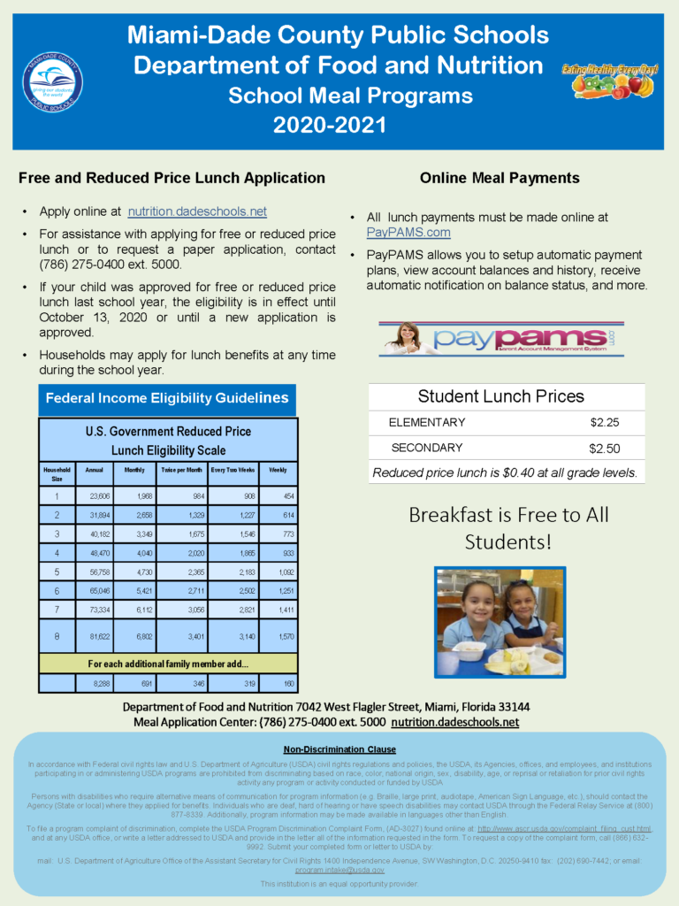 2020 2021 Free And Reduced Lunch Application Flyer NORTH COUNTY K 8 