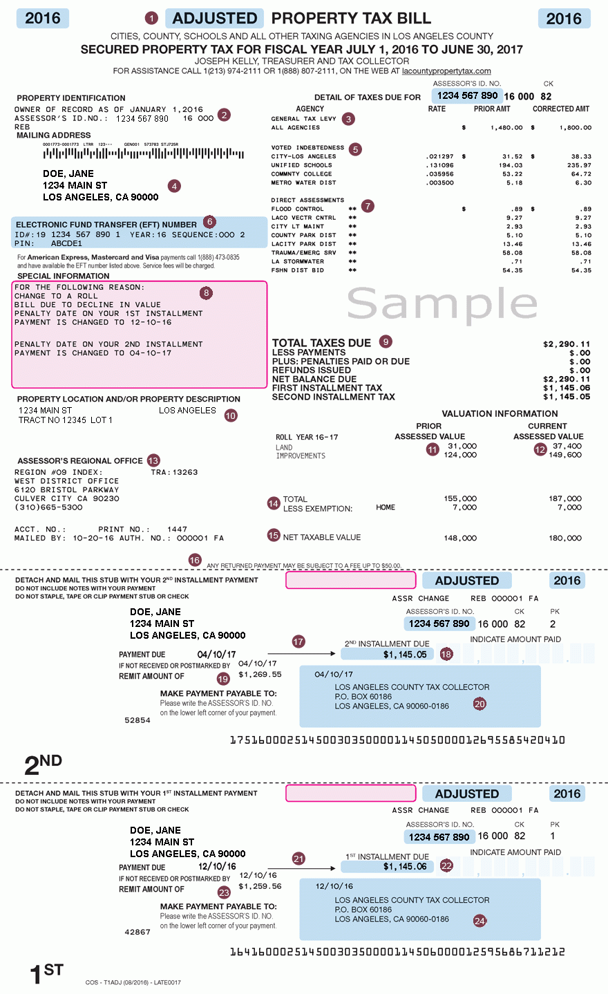 Adjusted Annual Property Tax Bill Los Angeles County Property Tax Portal