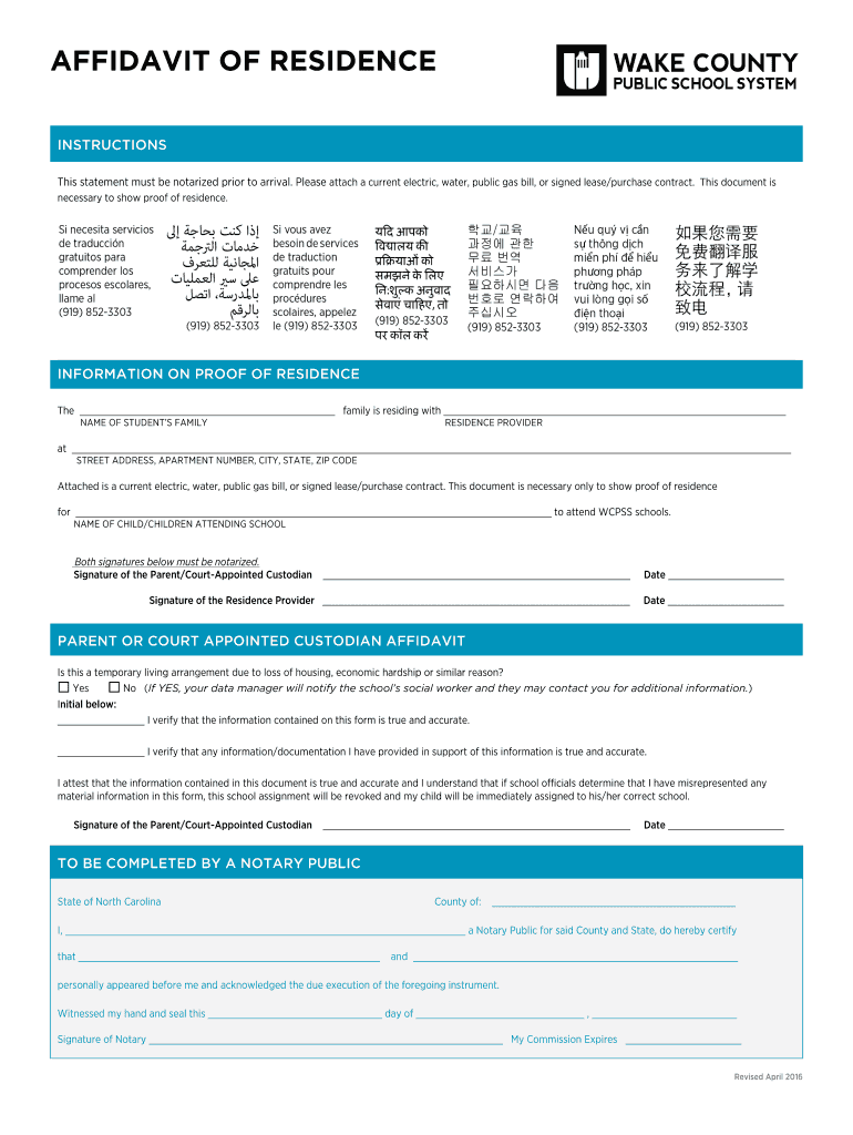 Affidavit Of Residence Wcpss Fill Out And Sign Printable PDF Template