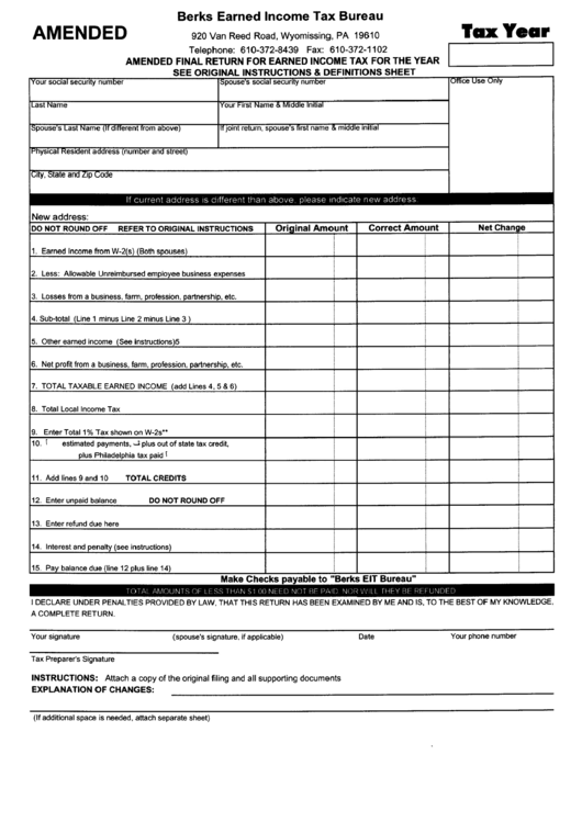 Berks County Income Tax Form CountyForms