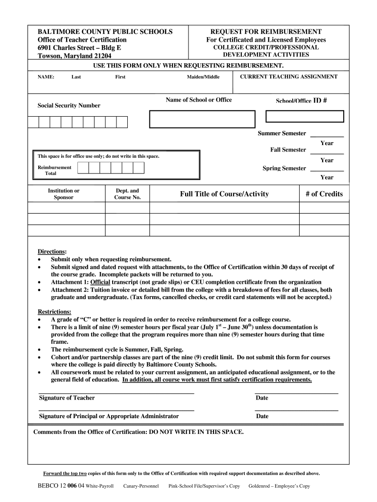 Bcps Tuition Reimbursement Fill Online Printable Fillable Blank 