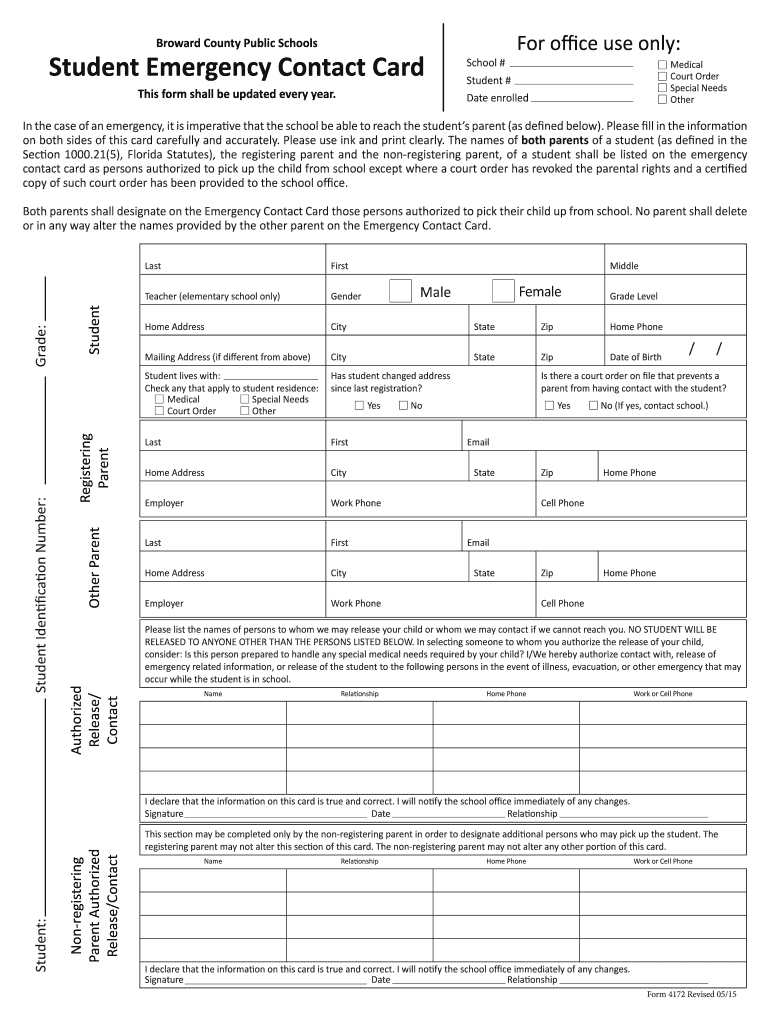 Broward County Public Schools Form 4172 2015 2021 Fill And Sign 