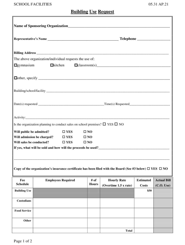 Building Use Request Form School Facilities Download Printable PDF 