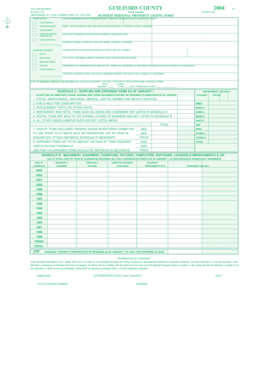 Business Personal Property Listing Form Guilford County 2004 