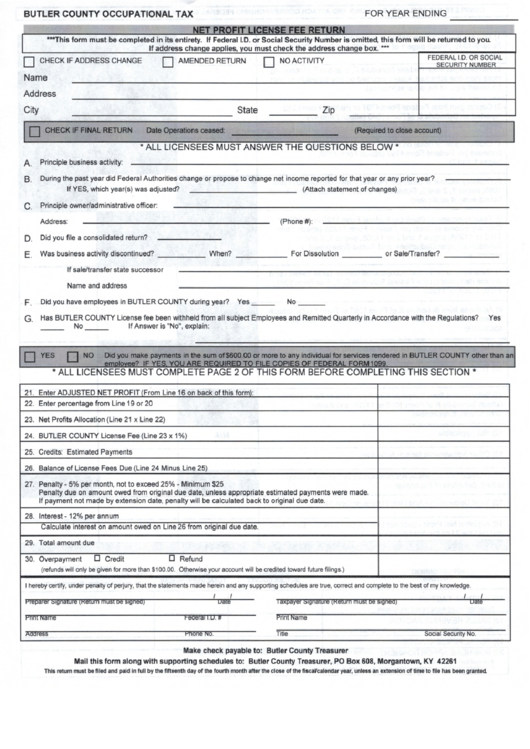 Butler County Occupational Tax Form Butler County Treasurer Printable