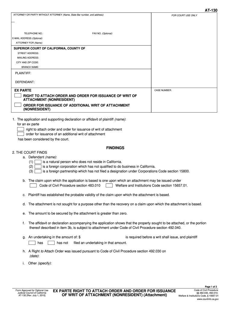 CA AT 130 2010 Complete Legal Document Online US Legal Forms