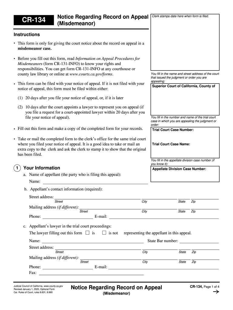 CA CR 134 2020 2021 Fill And Sign Printable Template Online US