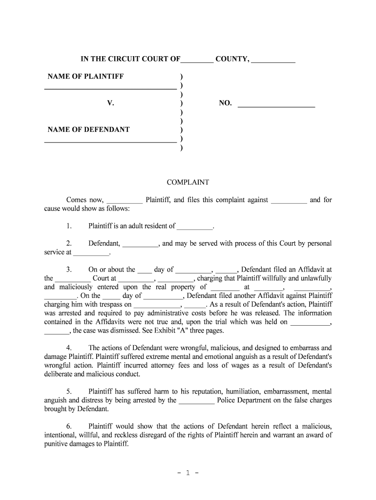 Civil Complaint Example Fill Online Printable Fillable Blank 