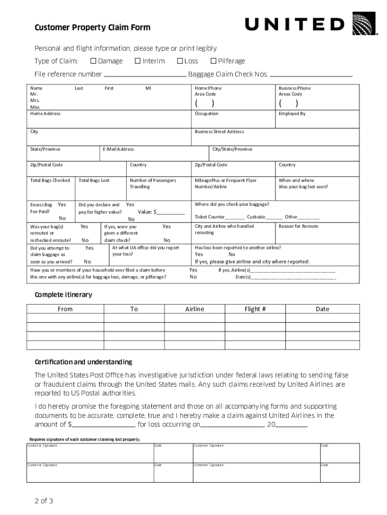 Claimform United Fill Online Printable Fillable Blank PdfFiller