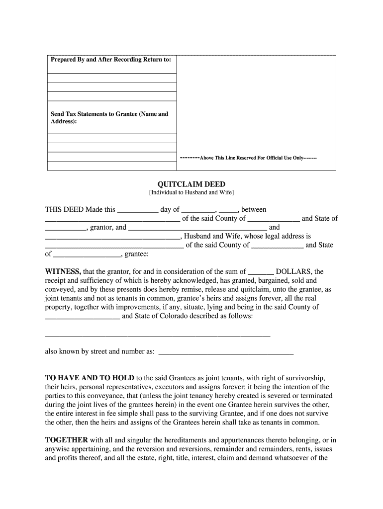 Colorado Quit Claim Deed Fill Out And Sign Printable PDF Template 