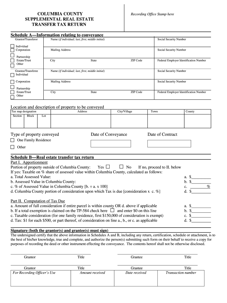 Columbia County Supplemental Transfer Tax Form Fill Online Printable