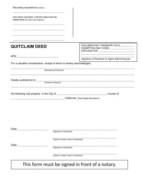 Completed Quitclaim Deed California