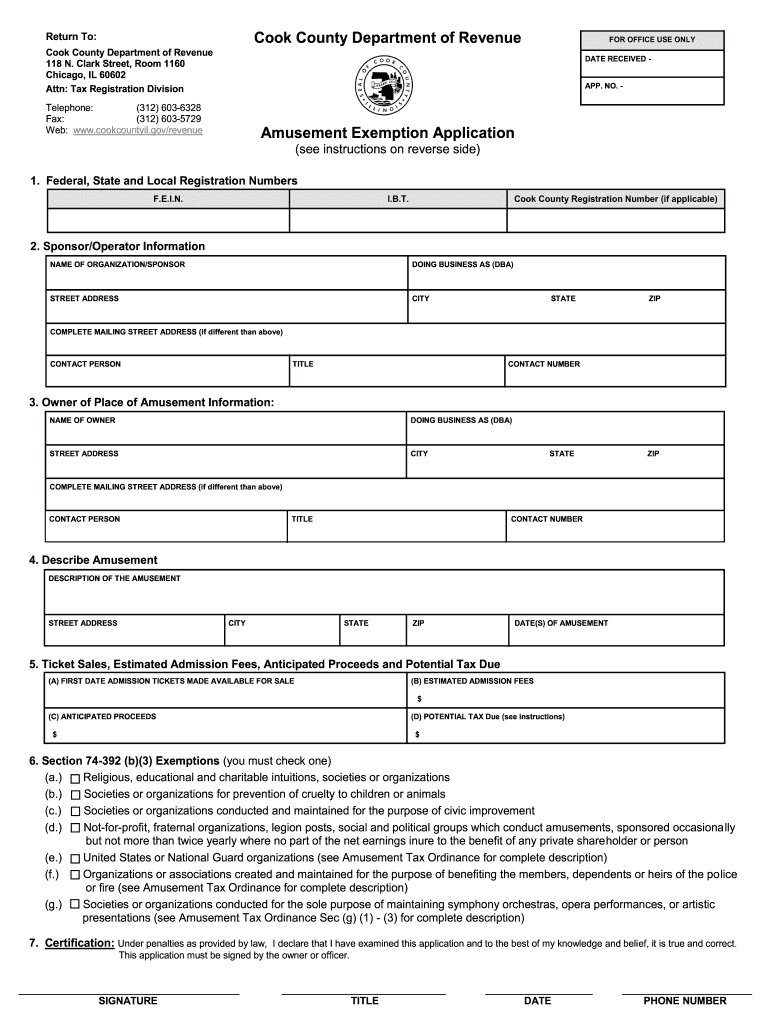 Cook County Amusement Tax Fill Out And Sign Printable PDF Template 