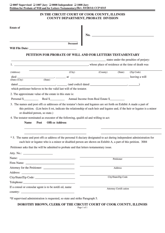 Circuit Court Of Cook County Probate Forms