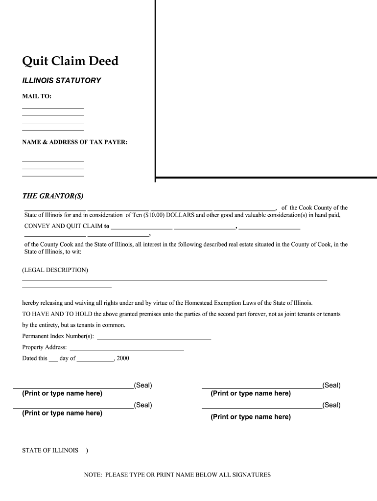 Cook County Quit Claim Deed Form Fill Out And Sign Printable PDF