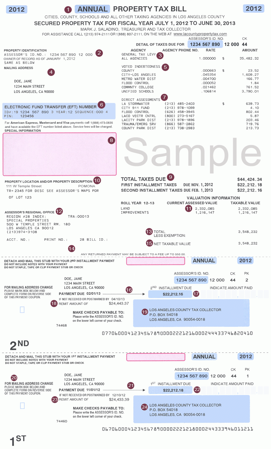 Copy Of A Property Tax Bill For LA County Property Tax Los Angeles 