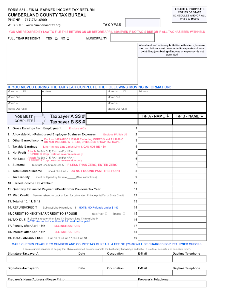 Cumberland County Tax Bureau Fill Out And Sign Printable PDF Template 