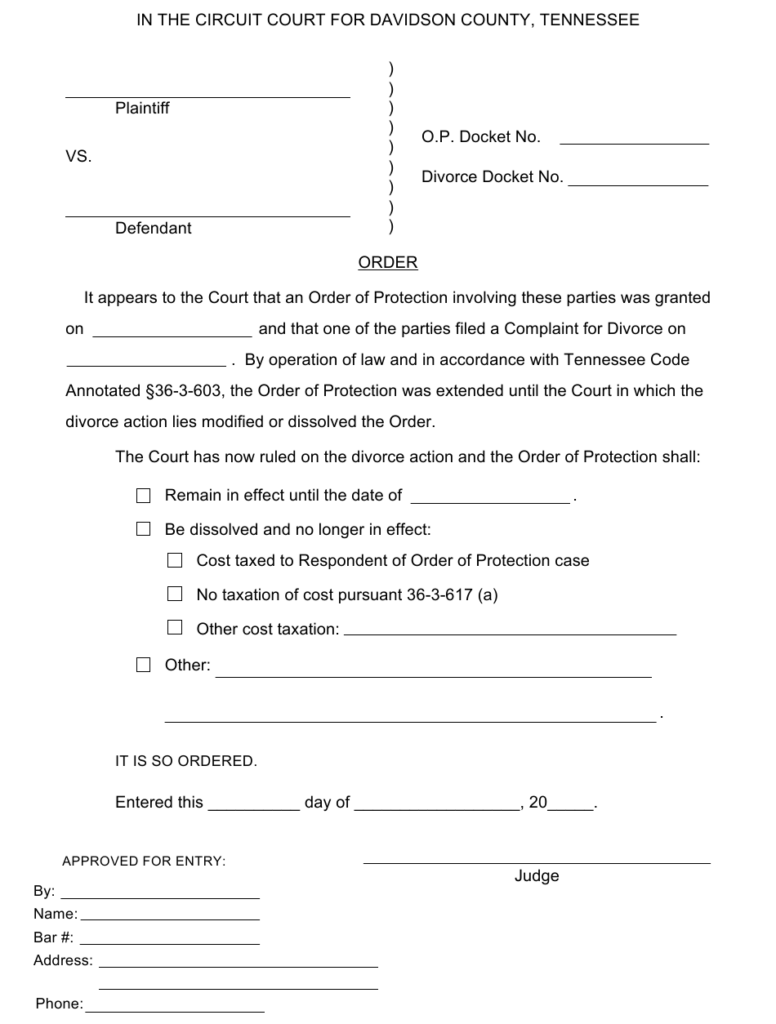 Davidson County Tennessee Order Dissolving Or Modifying Order Of 