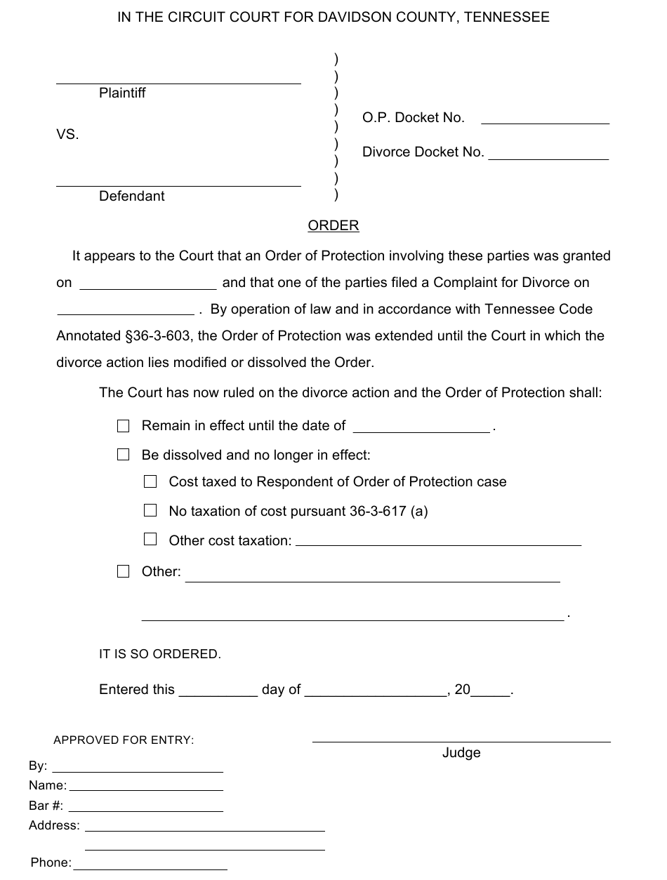 Davidson County Tennessee Order Dissolving Or Modifying Order Of