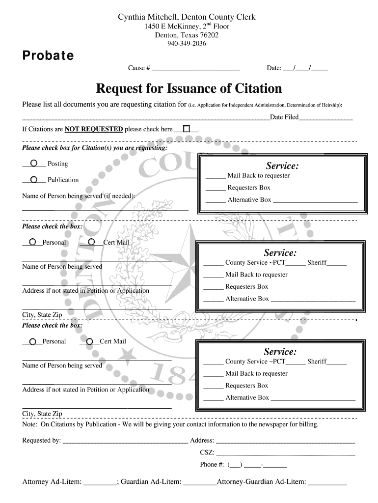 Denton County Request For Issuance Form Fill Online Printable