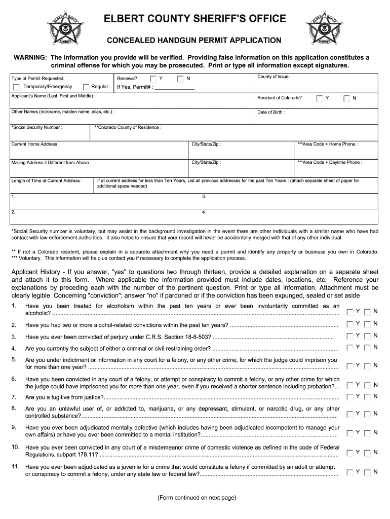 Elbert County Concealed Carry Permit Fill Online Printable Fillable