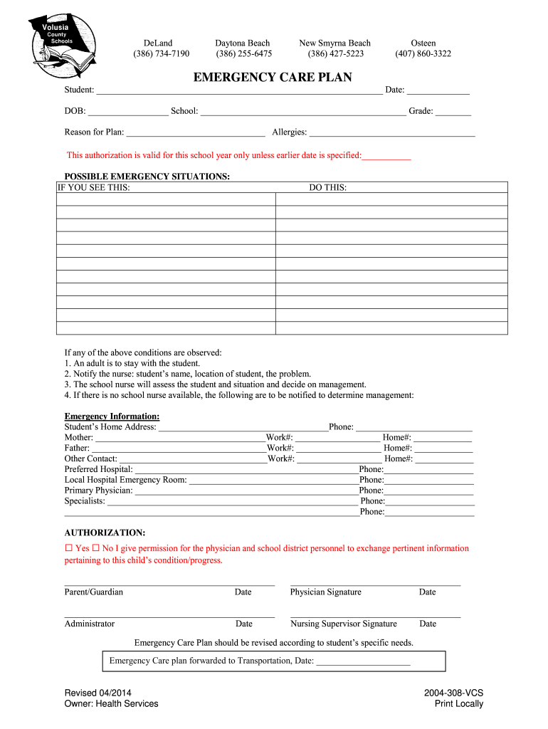 Emergency Plan Volusia Fill Online Printable Fillable Blank