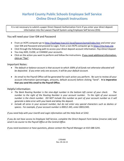 Employee Direct Deposit Form Harford County Public Schools