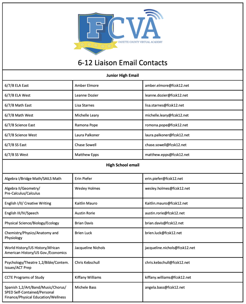 FCVA Contact Information Fayette County Virtual Academy FCVA 