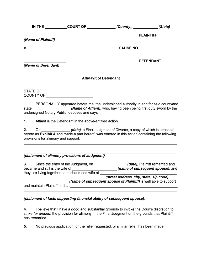 Fill Edit And Print Affidavit Of Defendant Spouse In Support Of Motion 