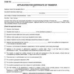 Fillable Application For Certificate Of Transfer Form Printable Pdf