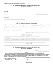 Fillable Application For Writ Of Possession Judgement Form