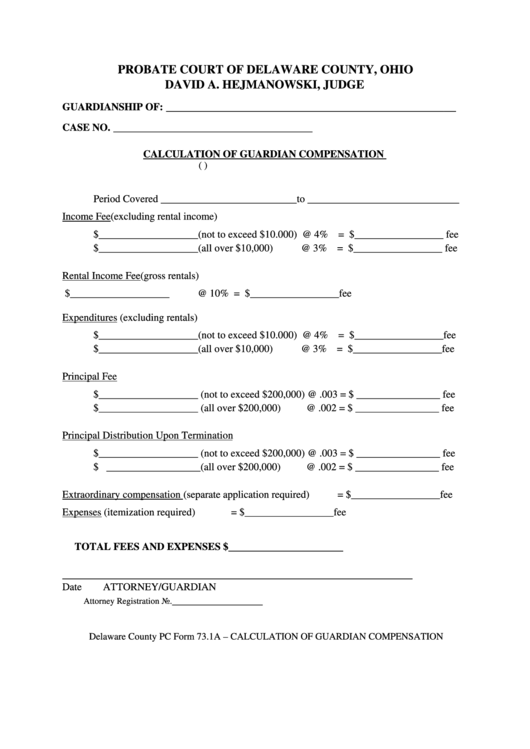 Fillable Calculation Of Guardians Compensation Delaware County