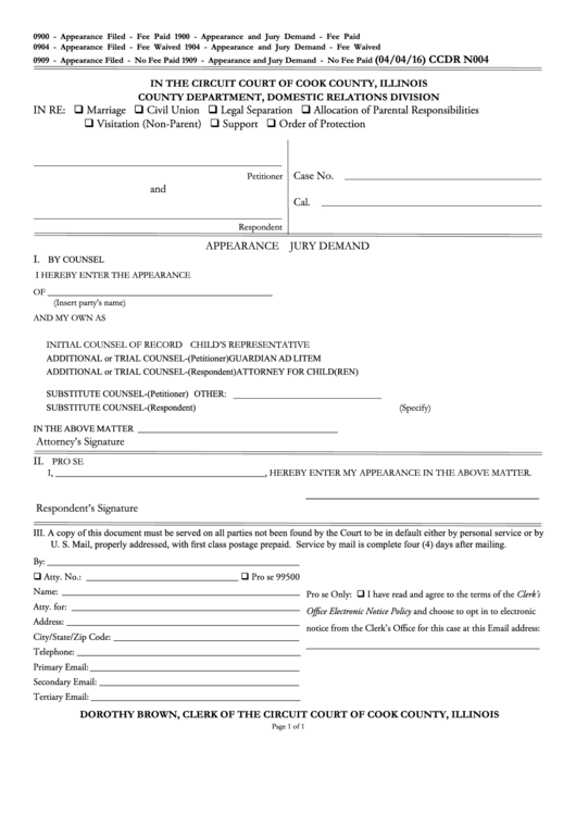 Fillable Ccdr N004 Form Circuit Court Of Cook County Illinois 