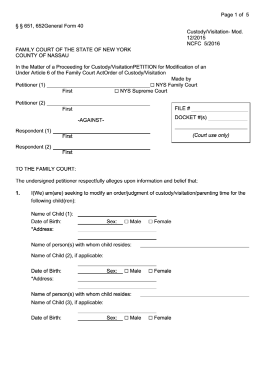 Fillable General Form 40 Petition For Modification Of An Order Of 