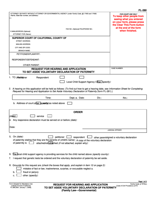 Fillable Request For Hearing And Application To Set Aside Voluntary