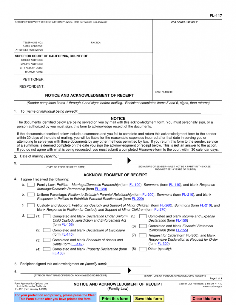 FL 117 Notice And Acknowledgment Of Receipt Pinkham Law Pinkham