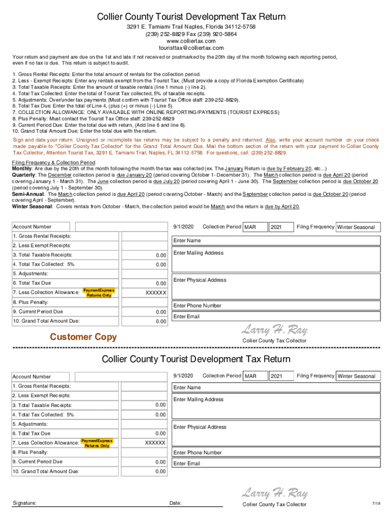 FL Tourist Development Tax Return Collier County 2020 2021 Fill Out 