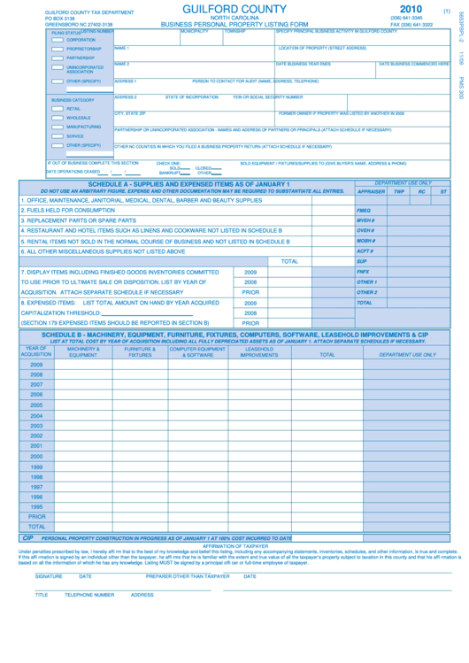 Form 5653pbpl 2 Business Personal Property Listing Form Guilford 