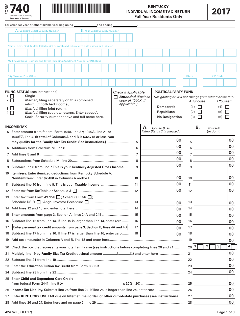 Form 740 Download Fillable PDF Or Fill Online Kentucky Individual 
