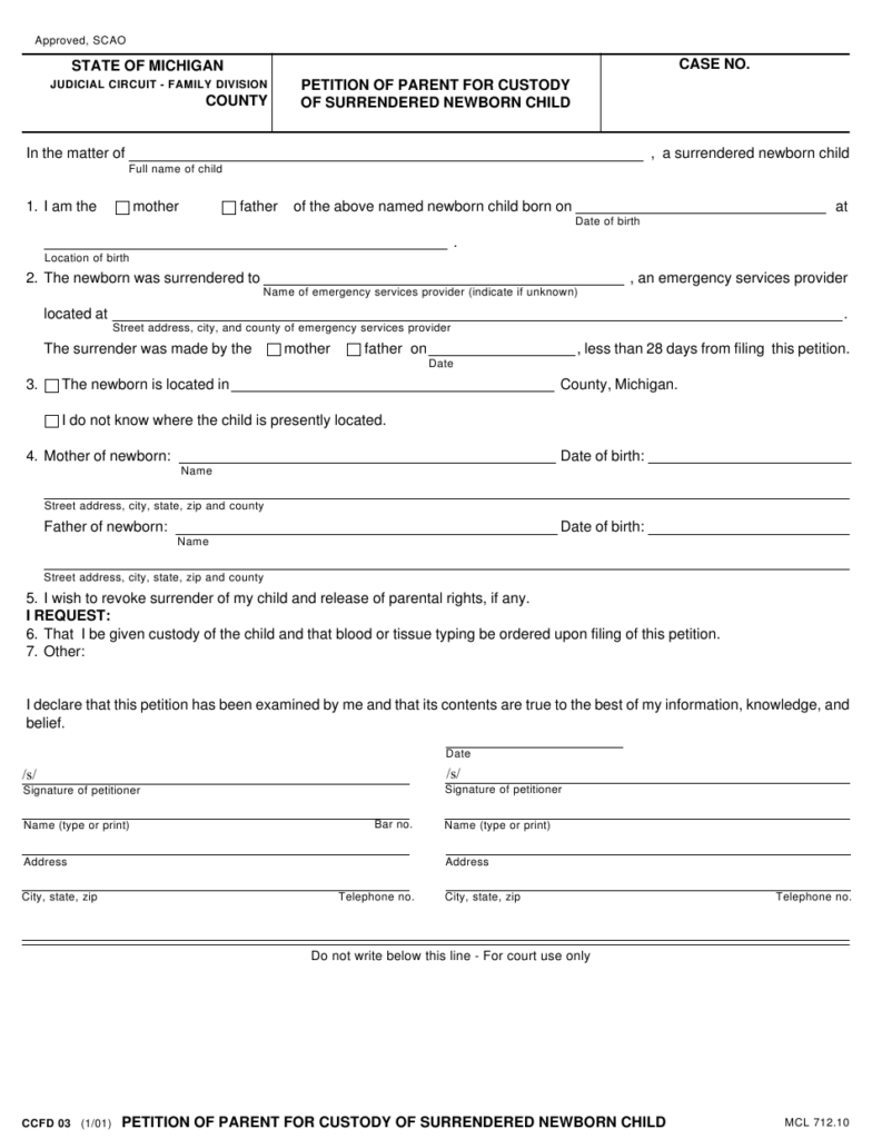 Form CCFD03 Download Fillable PDF Or Fill Online Petition Of Parent For 