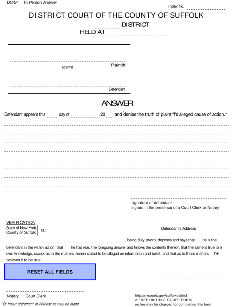 Form DC 54 Download Fillable PDF Or Fill Online Answer Self 