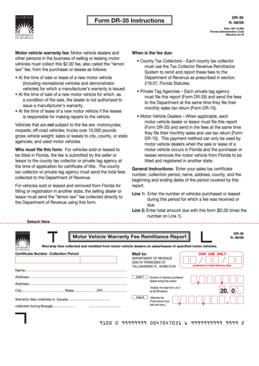 Form Dr 35 Motor Vehicle Warranty Fee Remittance Report Printable Pdf 