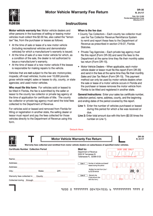 Form Dr 35 Motor Vehicle Warranty Fee Return Printable Pdf Download