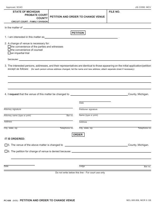 Form PC608 Download Fillable PDF Or Fill Online Petition And Order To 