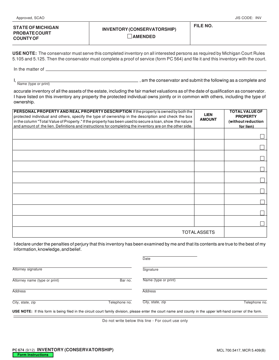 Form PC674 Download Fillable PDF Or Fill Online Inventory 